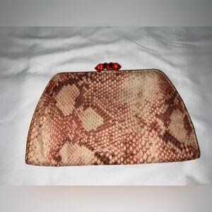 Banana Republic 100% Silk Bag Pouch Clutch Purse Snake Rust Colored Stone Crysta